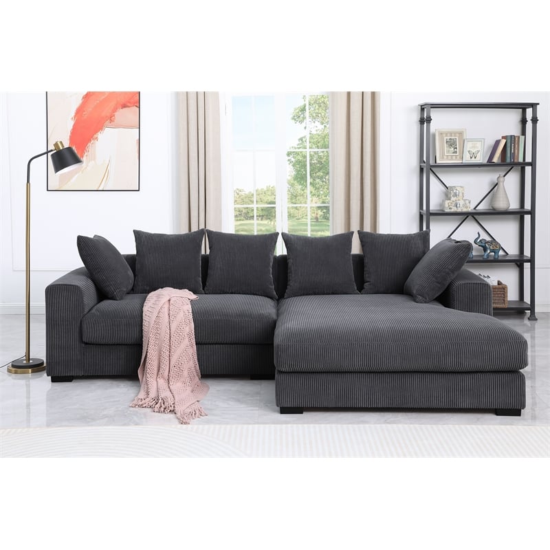 Pemberly Row 3-Piece Upholstered Corduroy Sectional Sofa With Chaise - Dark Gray