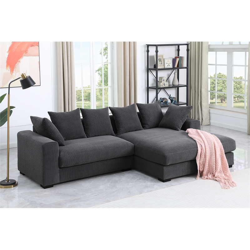 Pemberly Row 3-Piece Upholstered Corduroy Sectional Sofa With Chaise - Dark Gray