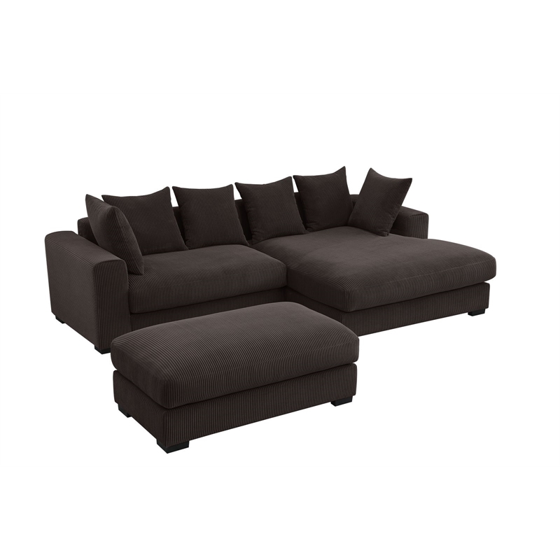 Pemberly Row 4-Piece Corduroy Sectional Sofa With Chaise & Ottoman - Brown