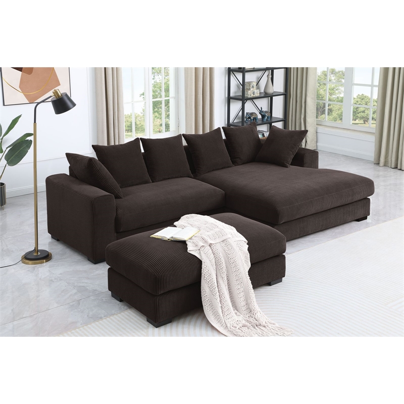 Pemberly Row 4-Piece Corduroy Sectional Sofa With Chaise & Ottoman - Brown