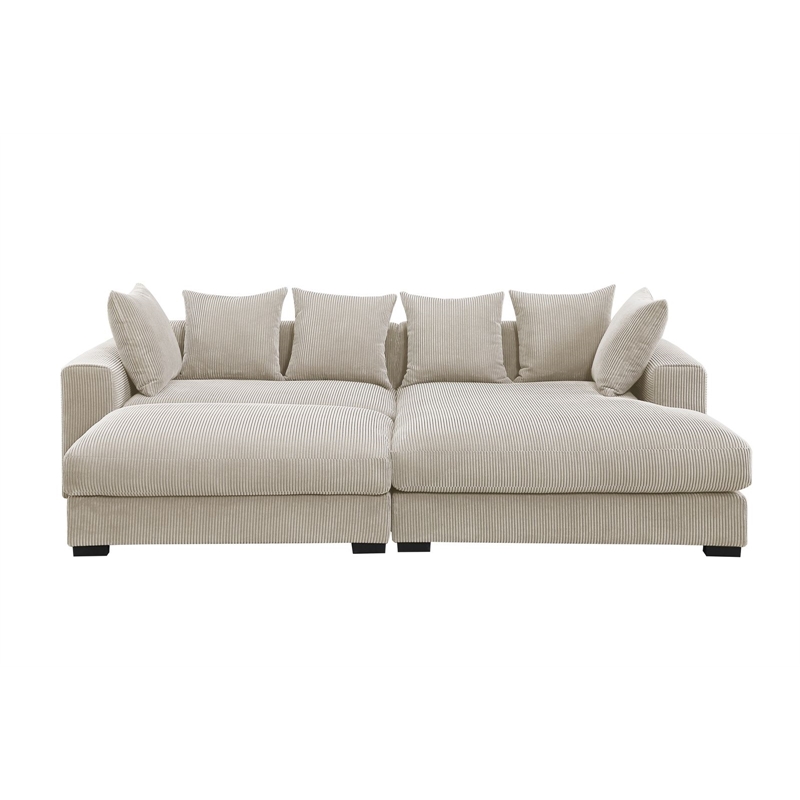 Pemberly Row 4-Piece Corduroy Sectional Sofa With Chaise & Ottoman - Beige