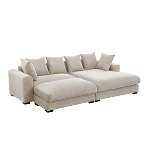 Pemberly Row 4-Piece Corduroy Sectional Sofa With Chaise & Ottoman - Beige