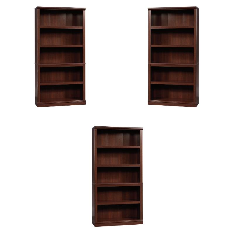 Pemberly Row Engineered Wood 5 Shelf Bookcase in Select Cherry - Set of 3