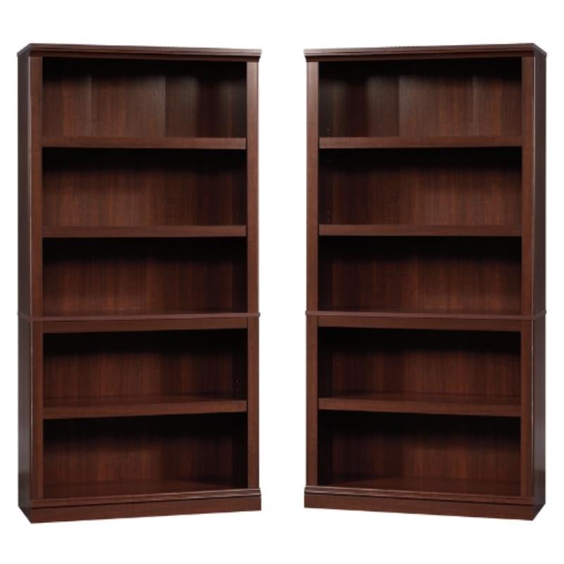 Pemberly Row Engineered Wood 5 Shelf Bookcase in Select Cherry - Set of 2