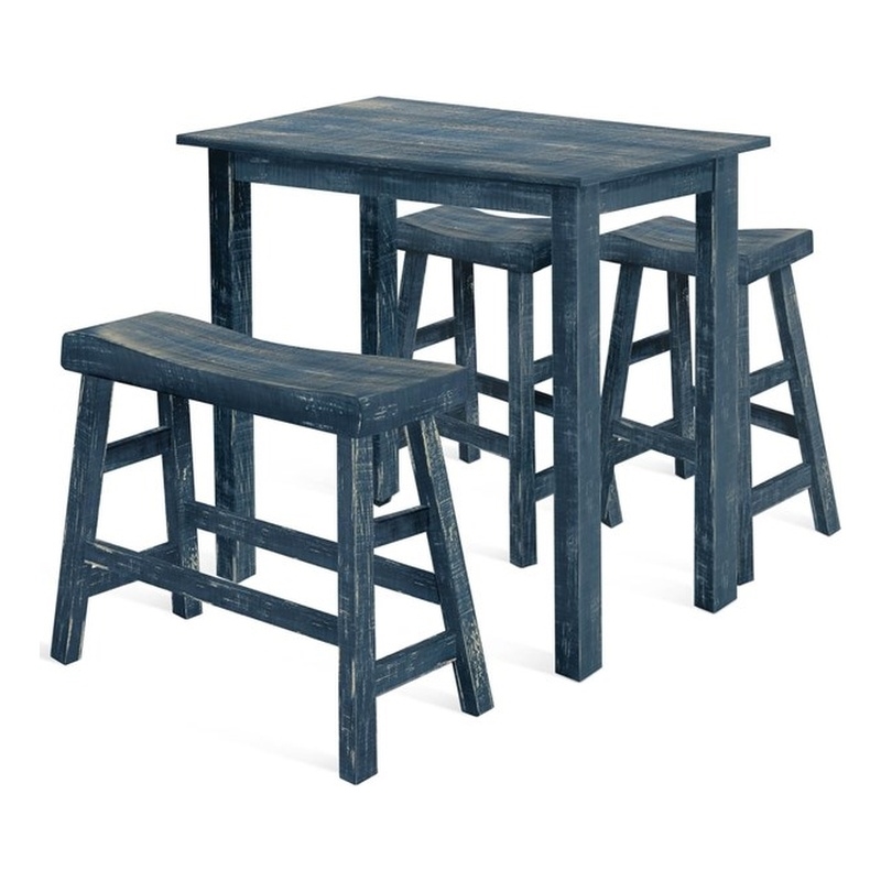 Pemberly Row Contemporary Mahogany Solids & Veneers Ocean Blue Pub Wood Table