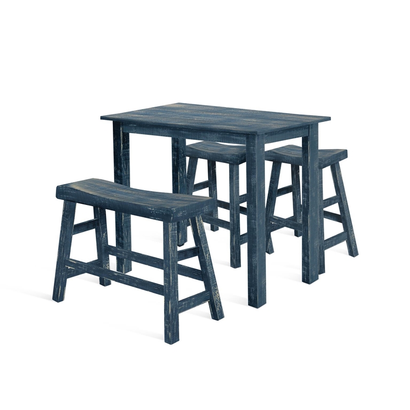 Pemberly Row Contemporary Mahogany Solids Ocean Blue Counter Wood Table