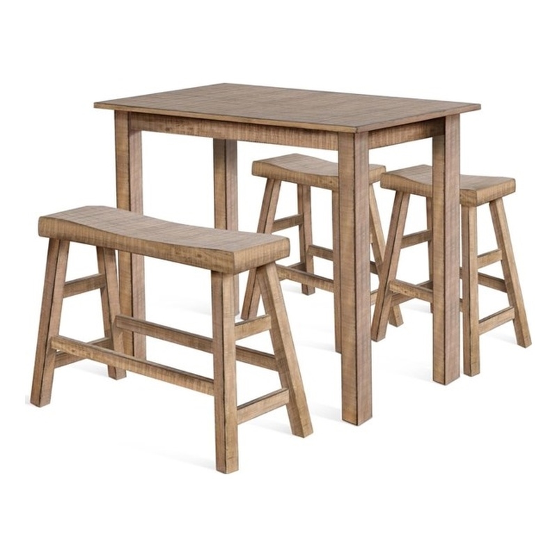 Pemberly Row Contemporary Mahogany Solids Beach Pebble Counter Wood Table