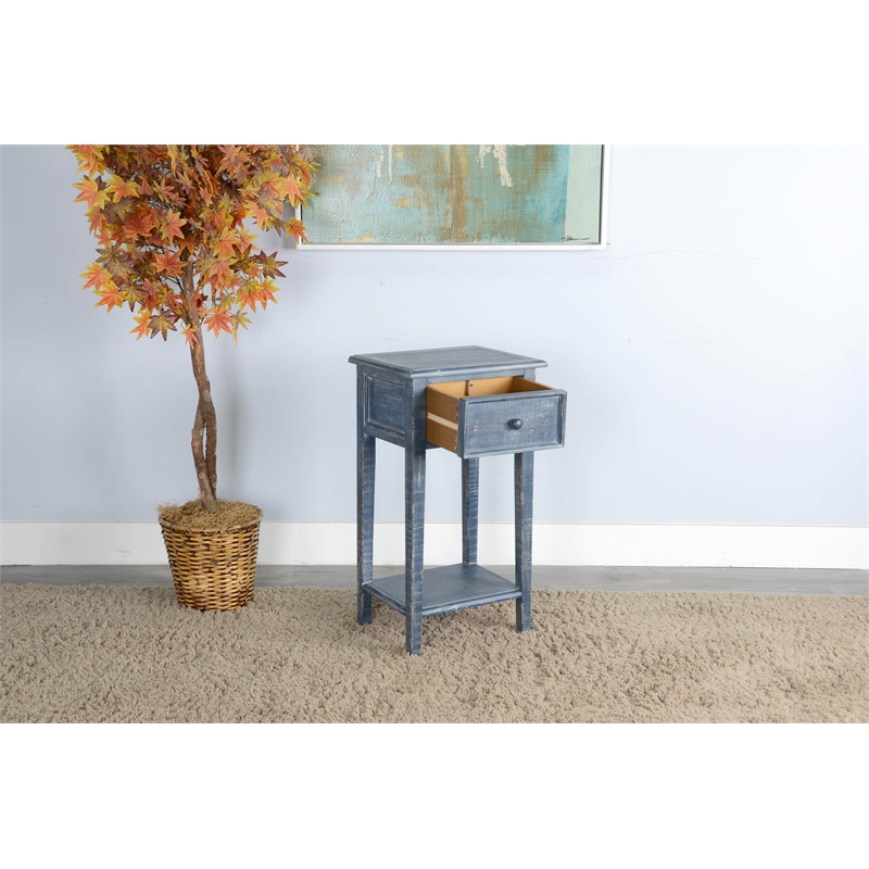 Pemberly Row Contemporary Wood Ocean Blue Side Table with Drawer