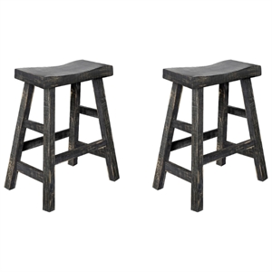 Pemberly Row Contemporary 24&quot Mahogany Wood Saddle Seat Stool in Black-Set of 2
