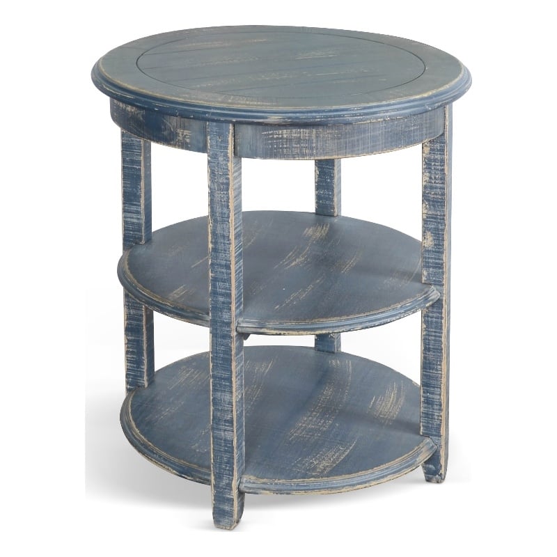 Pemberly Row Contemporary Ocean Blue Solid Wood and Veneers Side Table