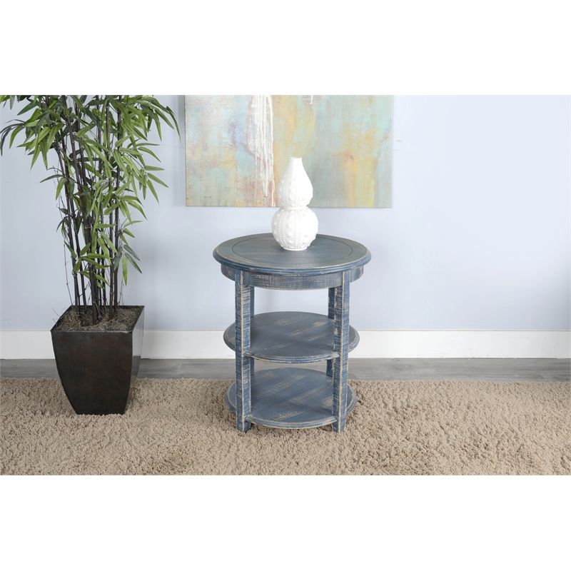 Pemberly Row Contemporary Ocean Blue Solid Wood and Veneers Side Table