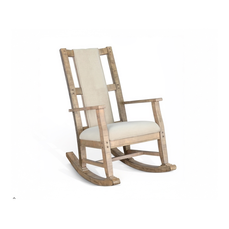 Pemberly Row Mahogany Rocking Chair with Cushion Seat & Back in Beige