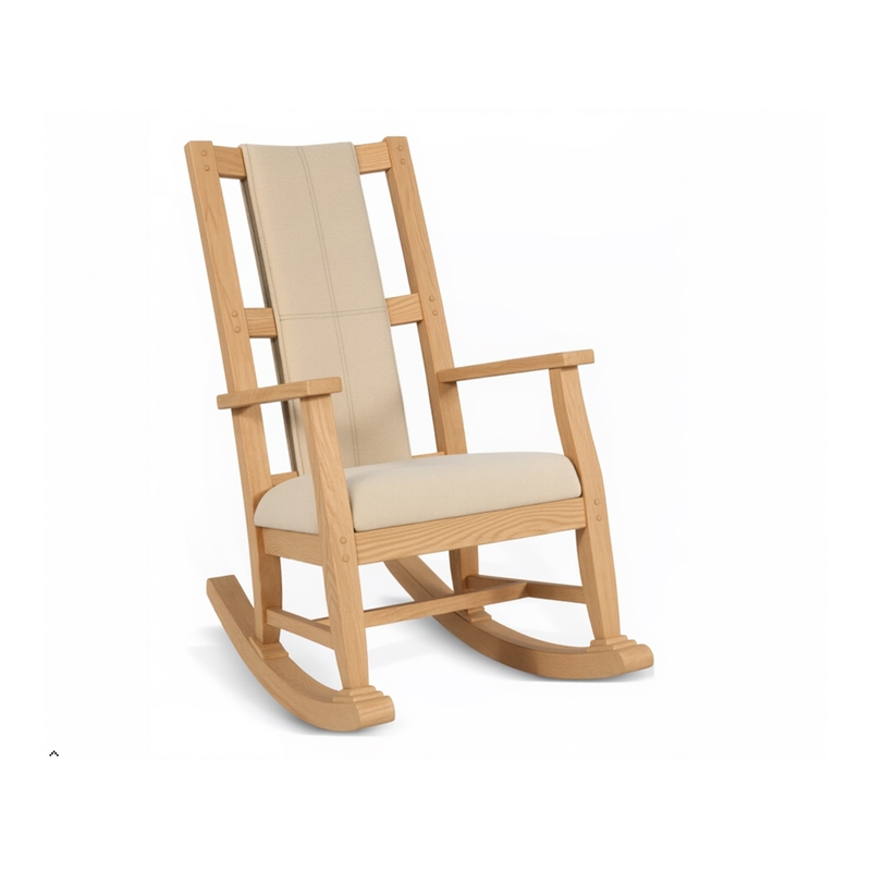 Pemberly Row Mahogany Rocking Chair with Cushion Seat & Back in Beige