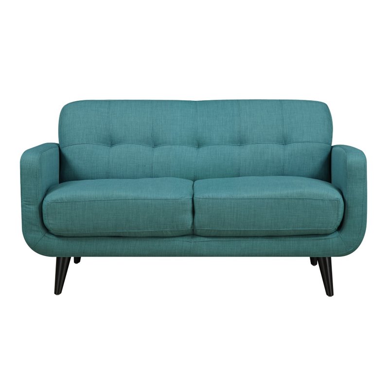 Pemberly Row Mid-Century Tufted Foam Cushion Loveseat in Teal Finish