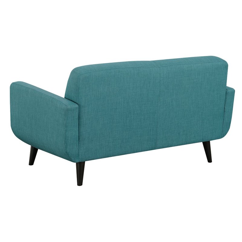 Pemberly Row Mid-Century Tufted Foam Cushion Loveseat in Teal Finish