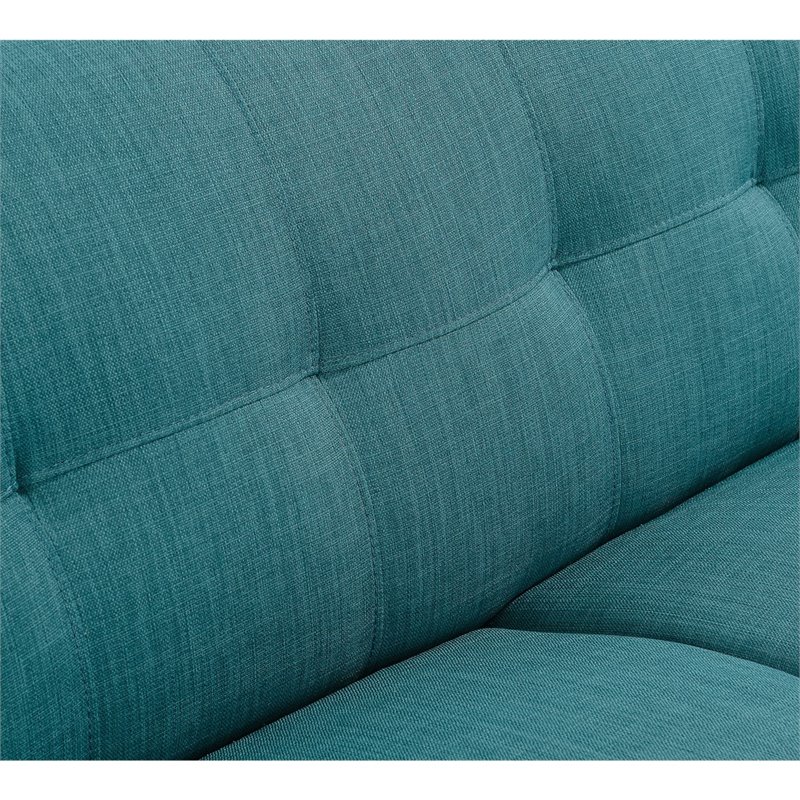 Pemberly Row Mid-Century Tufted Foam Cushion Loveseat in Teal Finish
