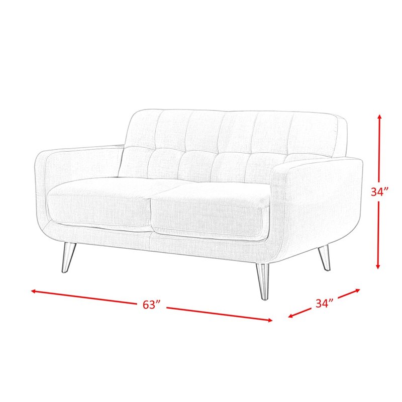 Pemberly Row Mid-Century Tufted Foam Cushion Loveseat in Teal Finish