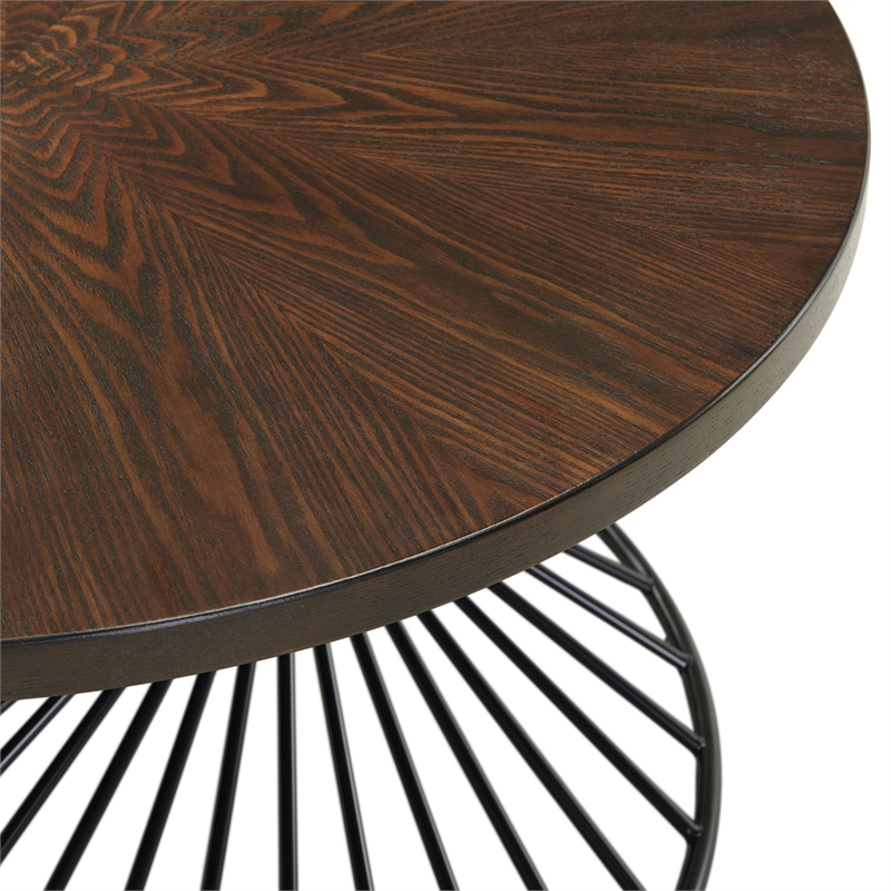 Pemberly Row Traditional Round Coffee Table in Walnut Finish
