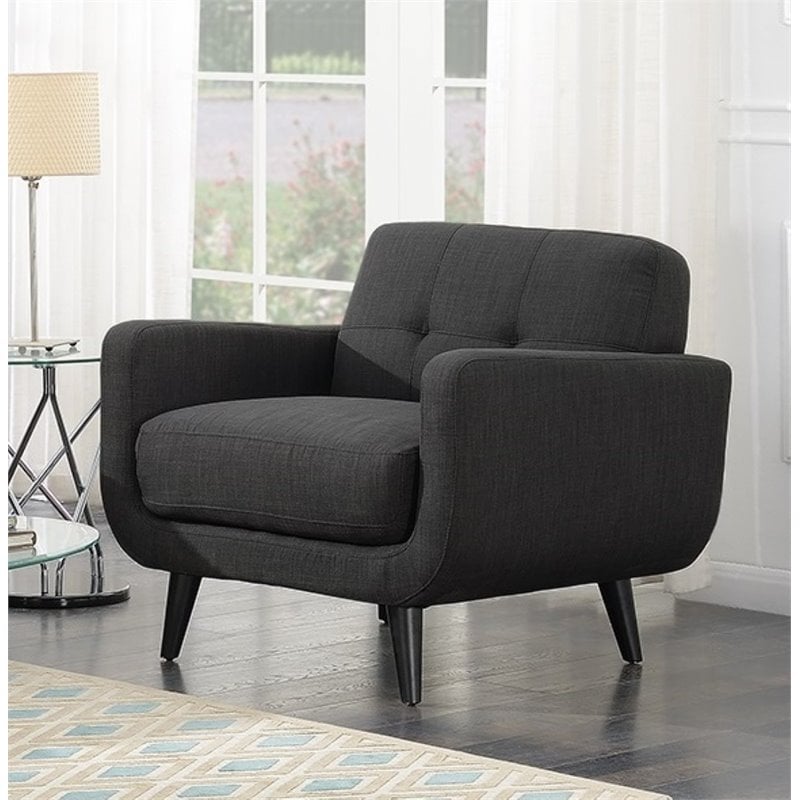 Pemberly Row Traditional Tufted Accent Chair in Charcoal Finish