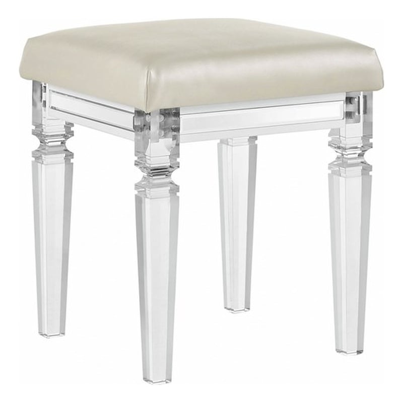 Pemberly Row Traditional Vanity Stool with Acrylic Leg in White