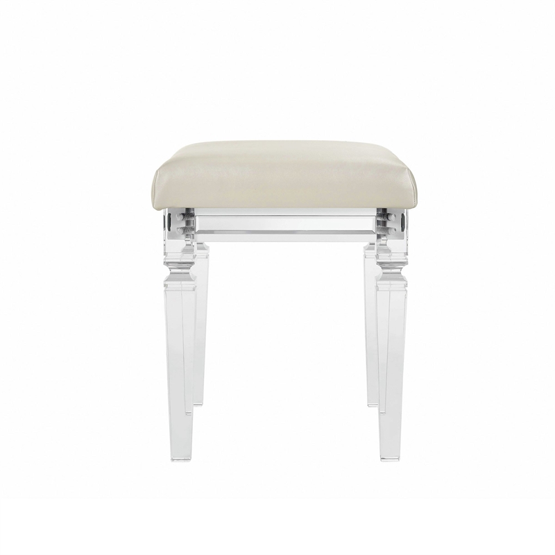 Pemberly Row Traditional Vanity Stool with Acrylic Leg in White