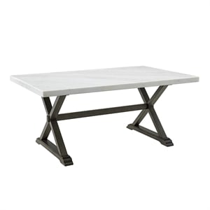 Pemberly Row Traditional Landon Marble Top Dining Table in White