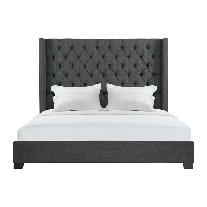 Pemberly Row Traditional King Tufted Upholstered Bed in Charcoal