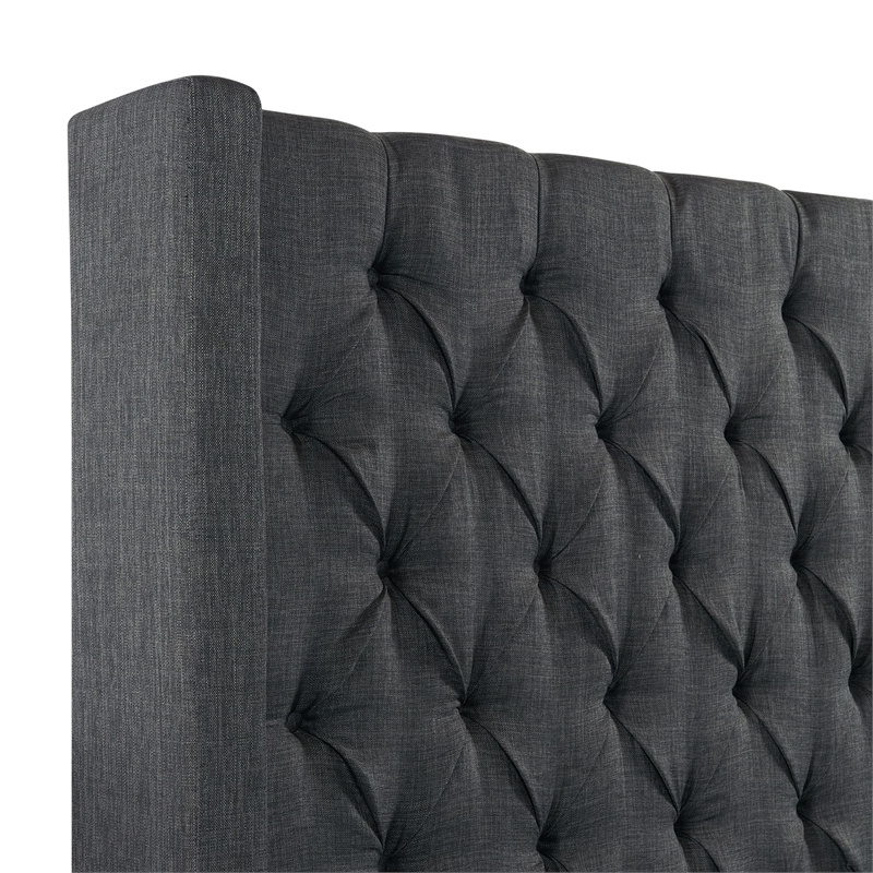 Pemberly Row Traditional King Tufted Upholstered Bed in Charcoal