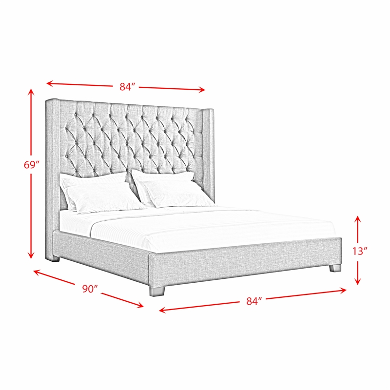 Pemberly Row Traditional King Tufted Upholstered Bed in Charcoal