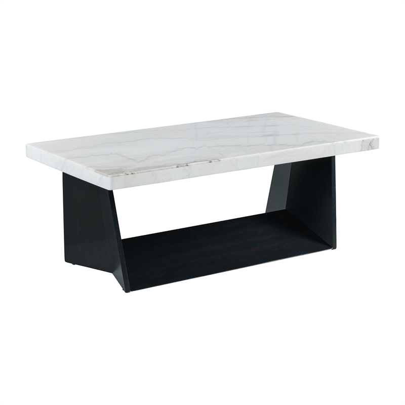 Pemberly Row Traditional Rectangle Coffee Table with White Marble Top