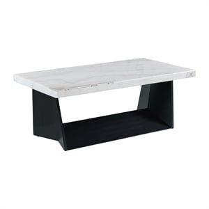 Pemberly Row Traditional Rectangle Coffee Table with White Marble Top