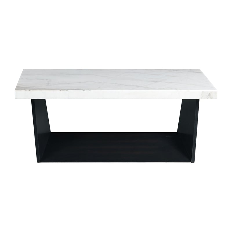 Pemberly Row Traditional Rectangle Coffee Table with White Marble Top