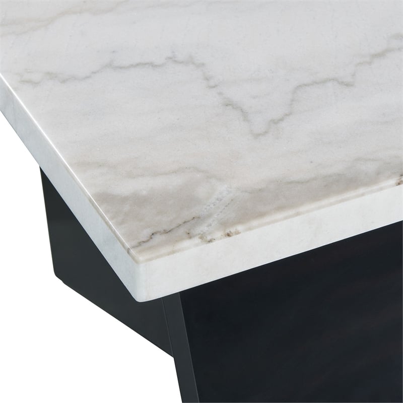 Pemberly Row Traditional Rectangle Coffee Table with White Marble Top