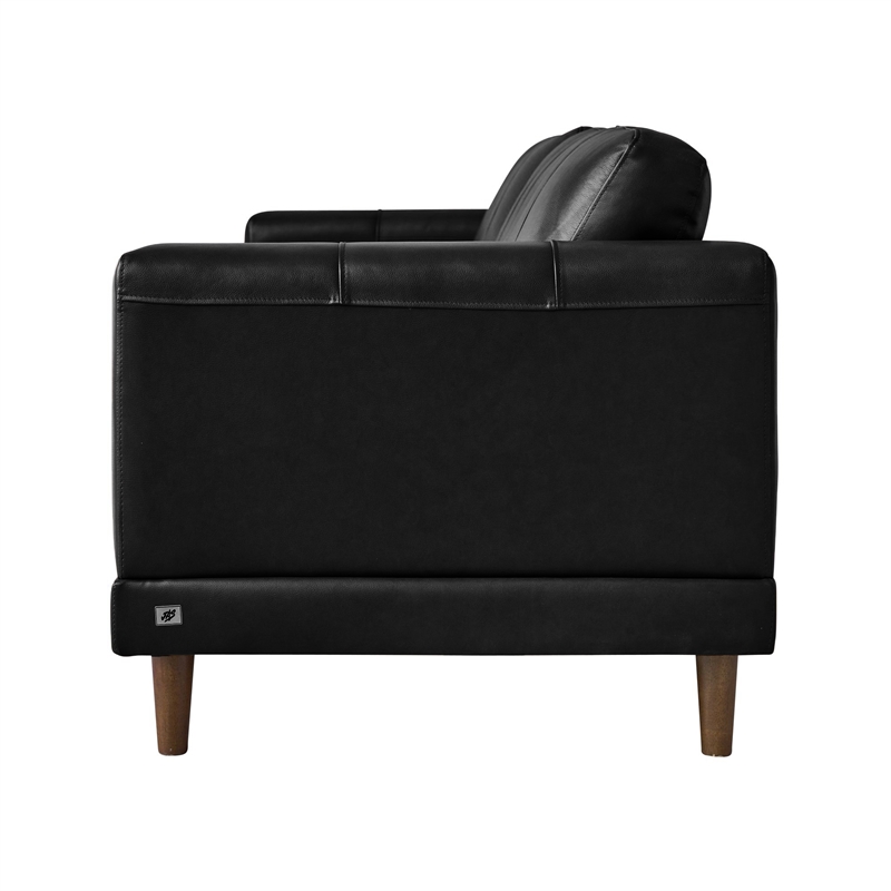 Pemberly Row Traditional Uphlostered Leather Sofa in Fiero Black Finish