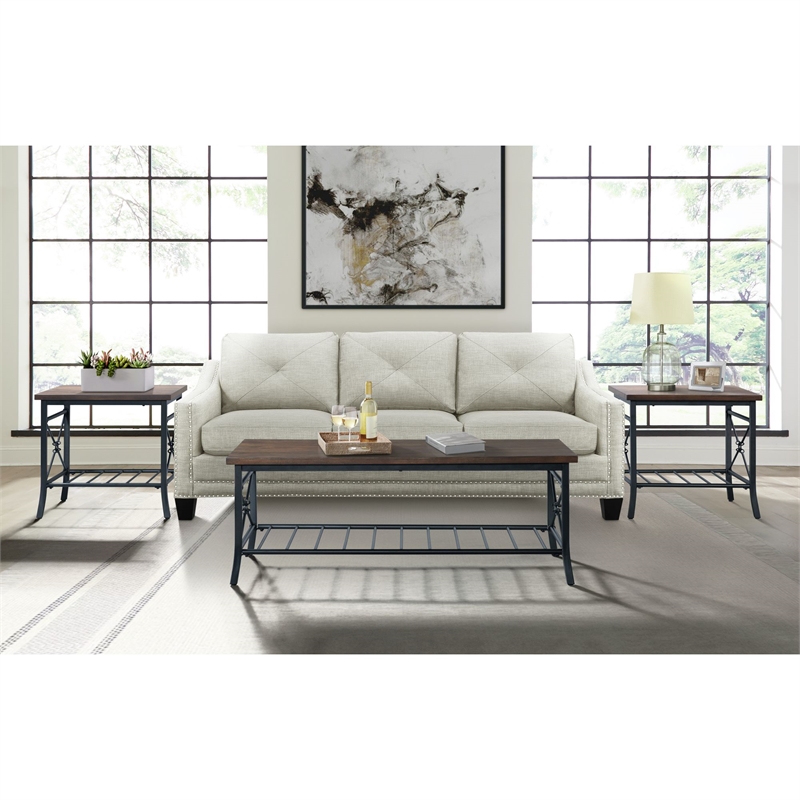 Pemberly Row Traditional 3-Piece Occasional Coffee Table and 2 End Tables Set