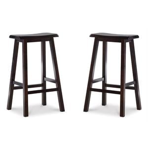 Pemberly Row 29&quot Saddle Bar Stool in Dark Brown Finish - Set of 2