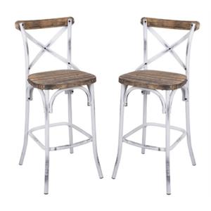 Pemberly Row 43&quot Bar Stool in Walnut and Antique White - Set of 2