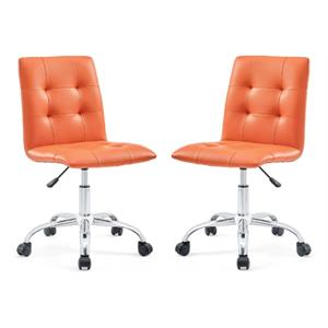Pemberly Row Swivel Faux Leather Office Chair in Orange - Set of 2
