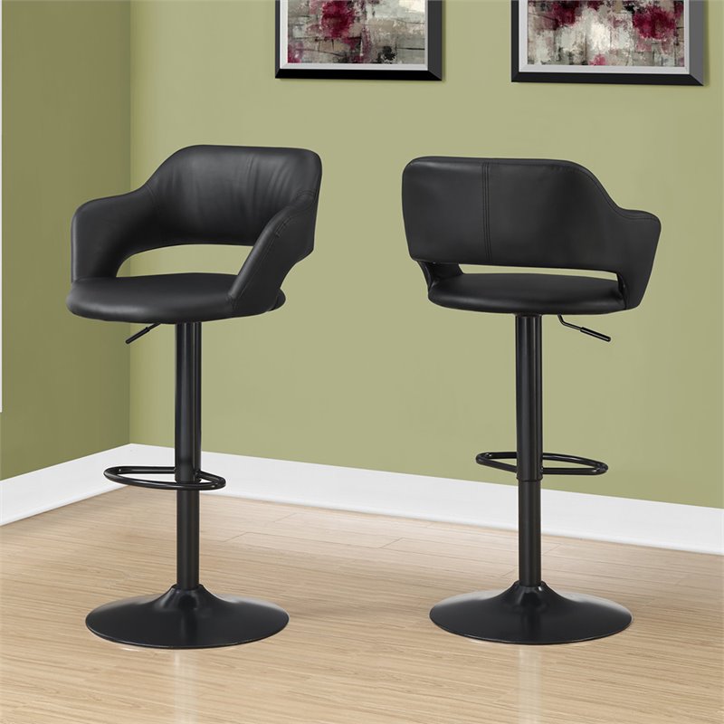 Pemberly Row Faux Leather Adjustable Swivel Bar Stool in Black - Set of 2