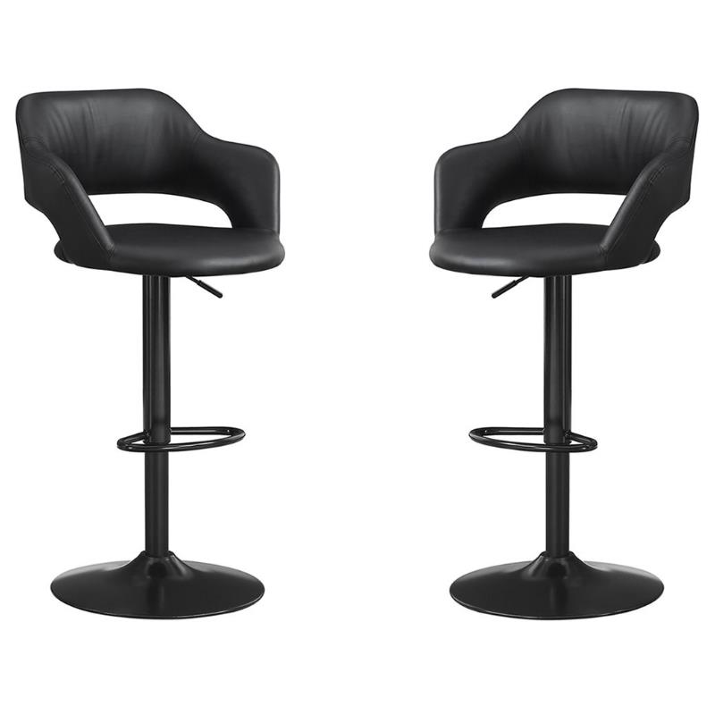 Pemberly Row Faux Leather Adjustable Swivel Bar Stool in Black - Set of 2