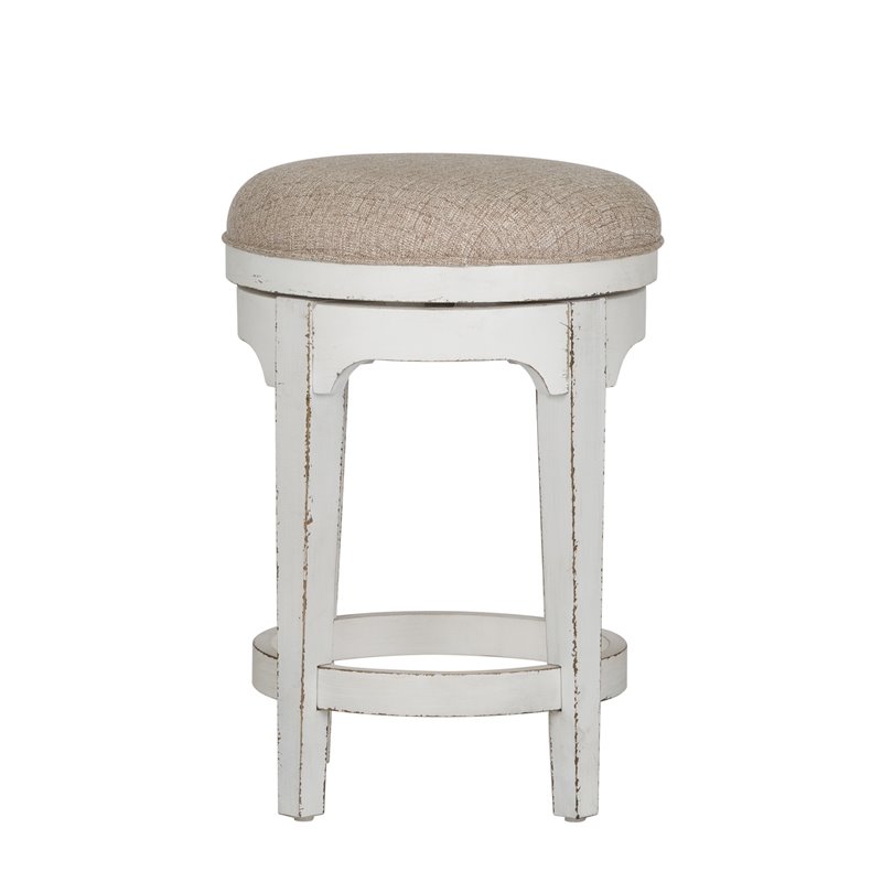 Pemberly Row Console Swivel Stool in Antique White Finish - Set of 2
