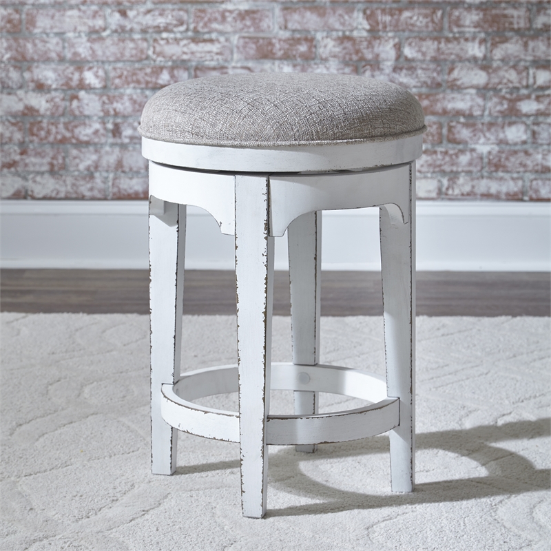 Pemberly Row Console Swivel Stool in Antique White Finish - Set of 2