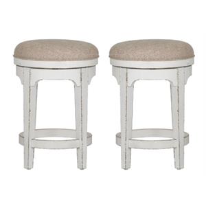 Pemberly Row Console Swivel Stool in Antique White Finish - Set of 2