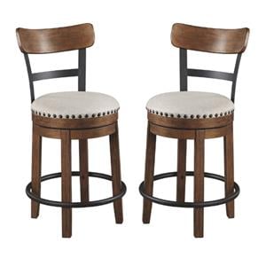 Pemberly Row Swivel Upholstered Polyester Counter Stool in Brown - Set of 2