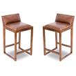 Pemberly Row Mid Century Modern Leather Counter Stool in Cognac Tan - Set of 2