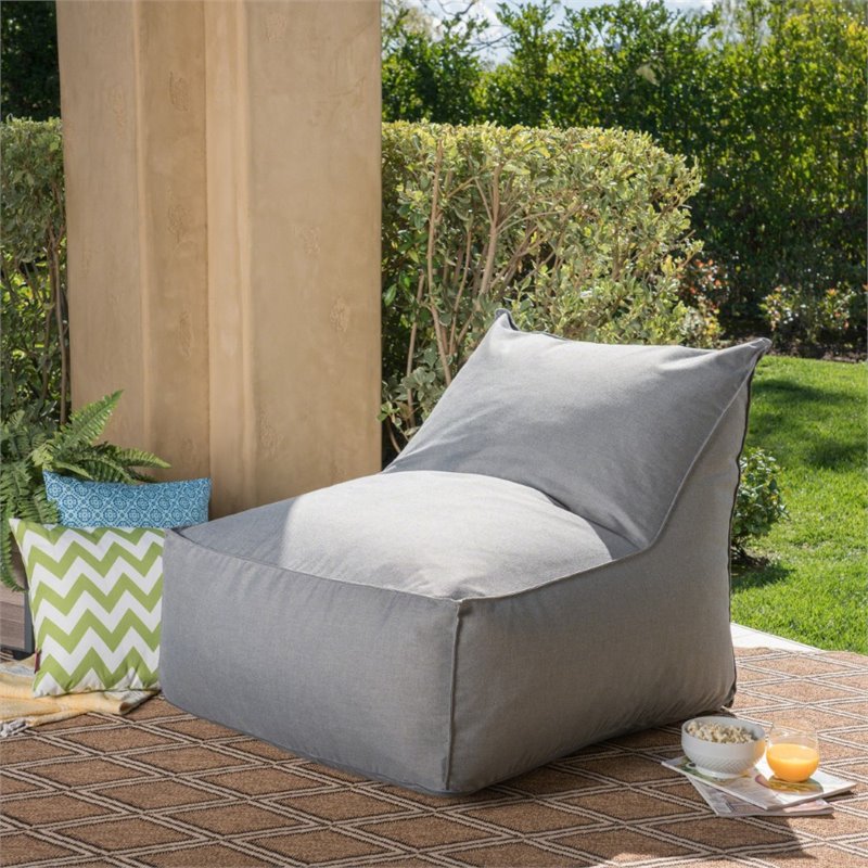 Pemberly Row 3' Water Resistant Fabric Bean Bag Chair in Dark Gray