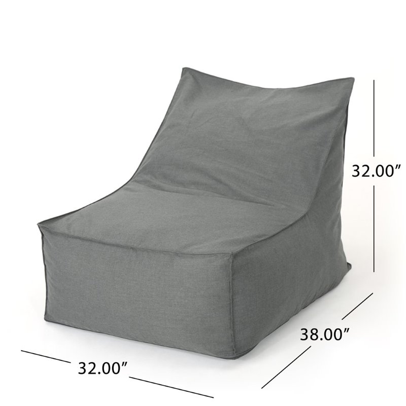 Pemberly Row 3' Water Resistant Fabric Bean Bag Chair in Dark Gray
