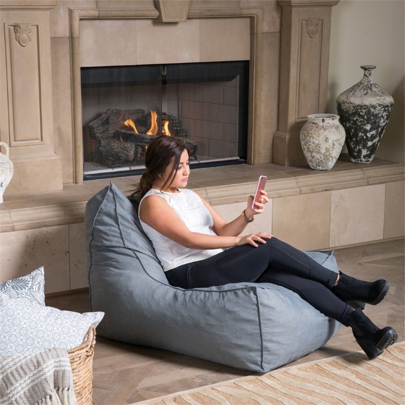 Pemberly Row 3' Water Resistant Fabric Bean Bag Chair in Dark Gray