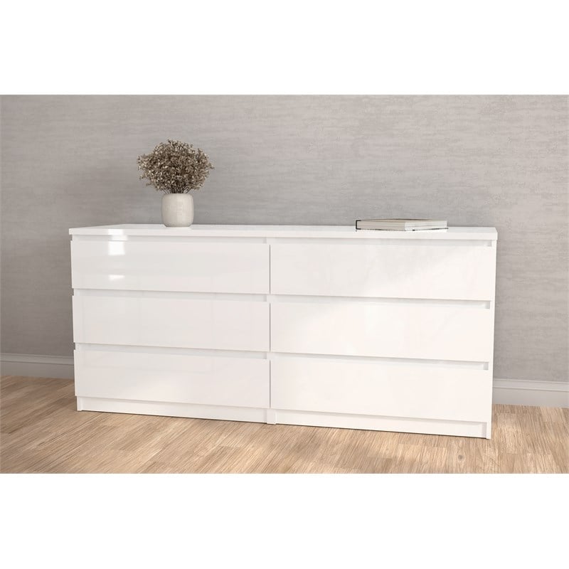 Pemberly Row 3-Piece Set with 2 Nightstands and Double Dresser in White Gloss
