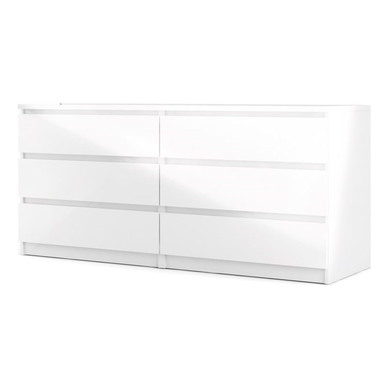 Pemberly Row 3-Piece Set with 2 Nightstands and Double Dresser in White Gloss